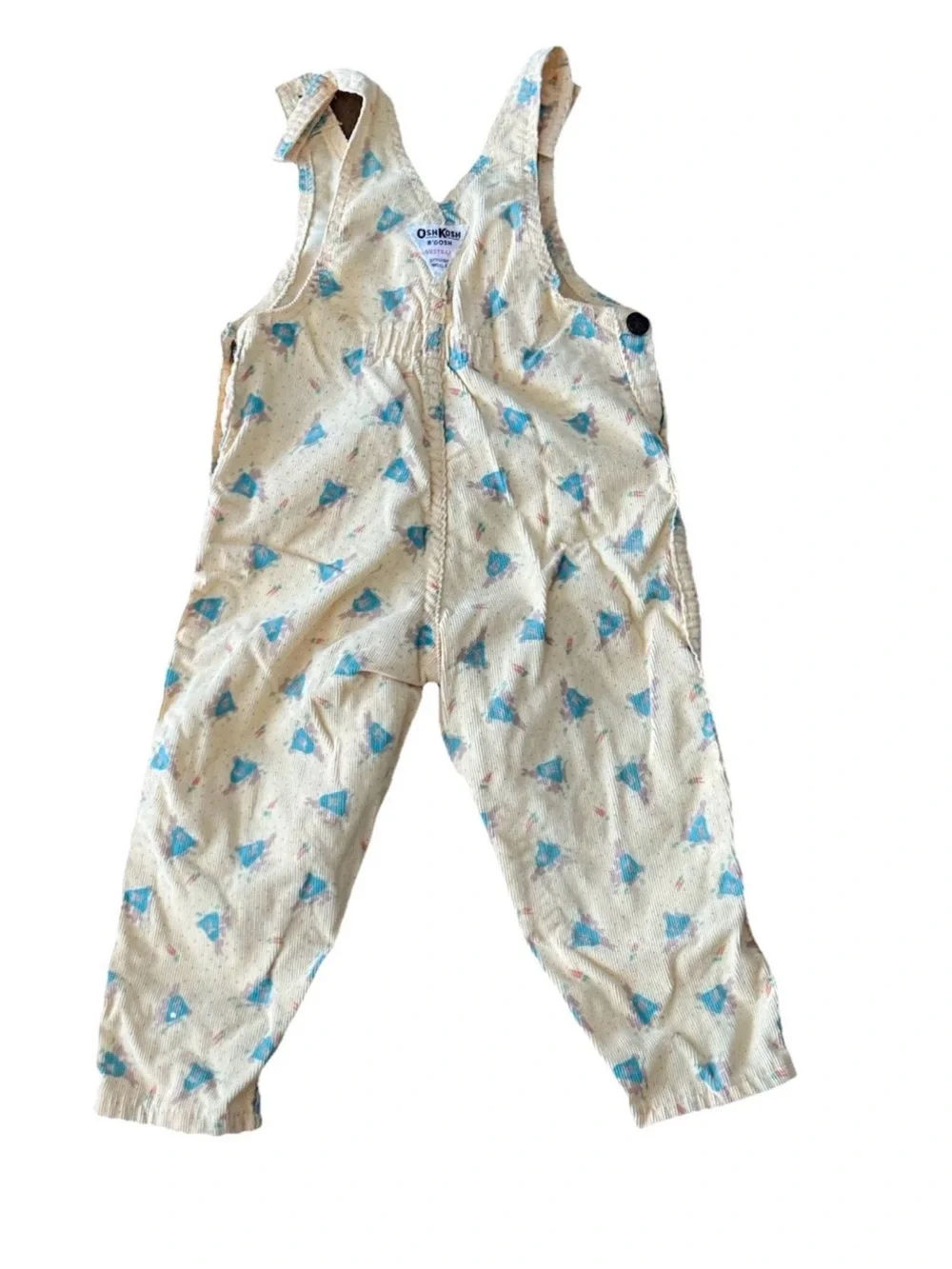 Vintage OshKosh B'gosh Cream Overalls with Blue Animal Print